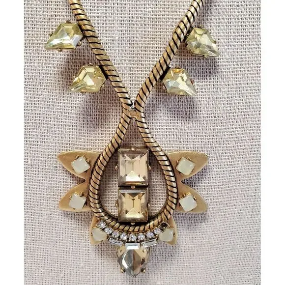 Stella & Dot Soliel Necklace Jewelry Gold Tone Crystal Rhinestones Neutral *note - Picture 3 of 10